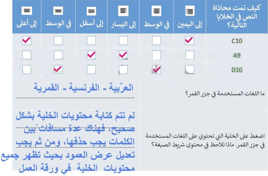 جدول بيانات يحتوي على بعض التنسيقات المدخلة