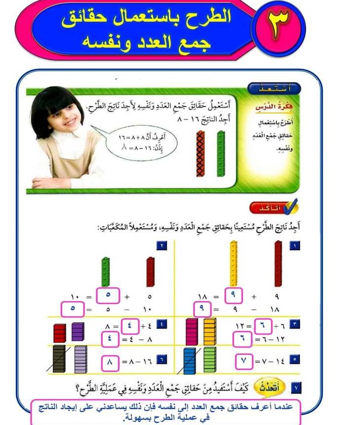 الطرح باستعمال حقائق جمع العدد ونفسه